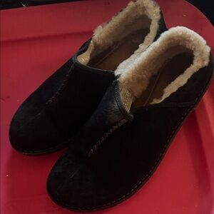 Men's Black Suede Slip-On Shoes with Faux Shearling Lining